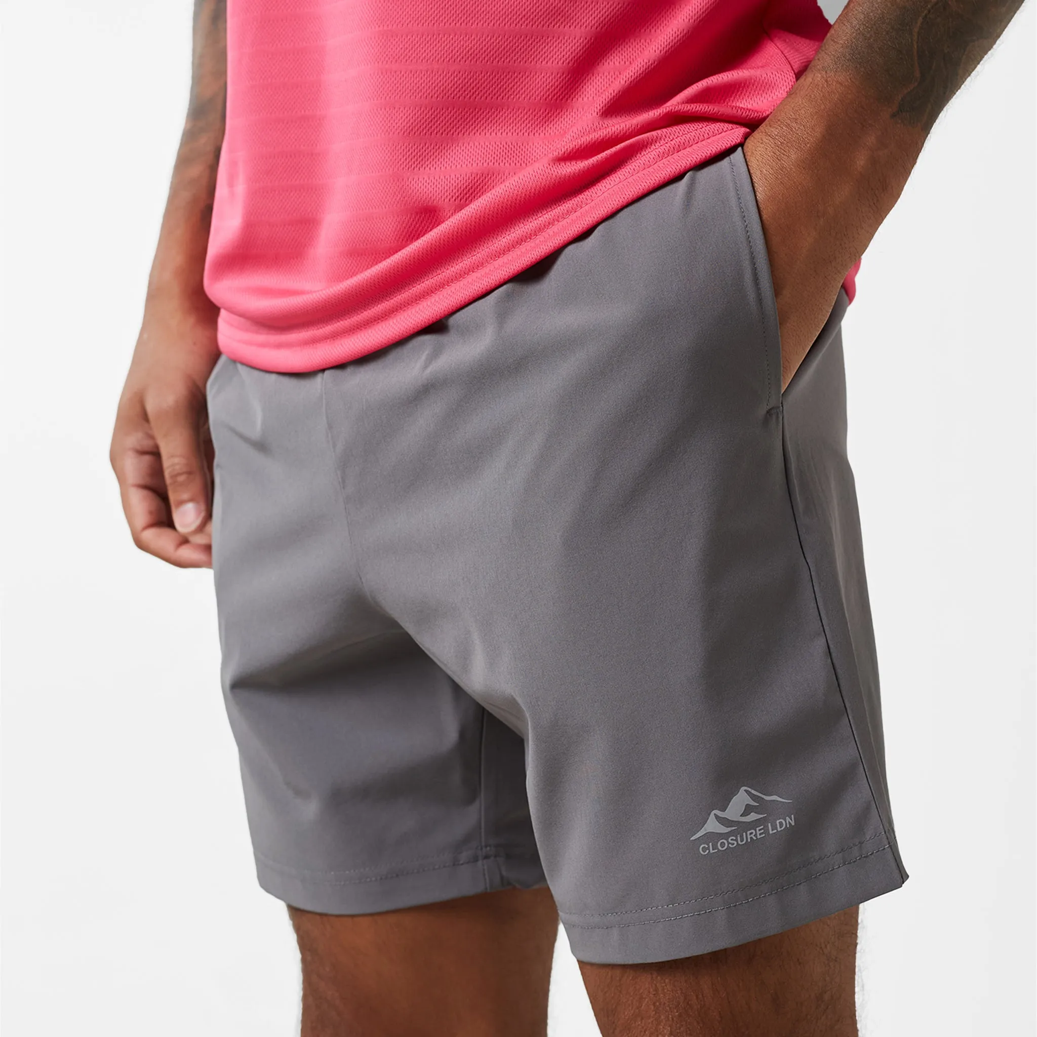 Cut And Sew T-Shirt & Short Set | Neon Pink/Charcoal