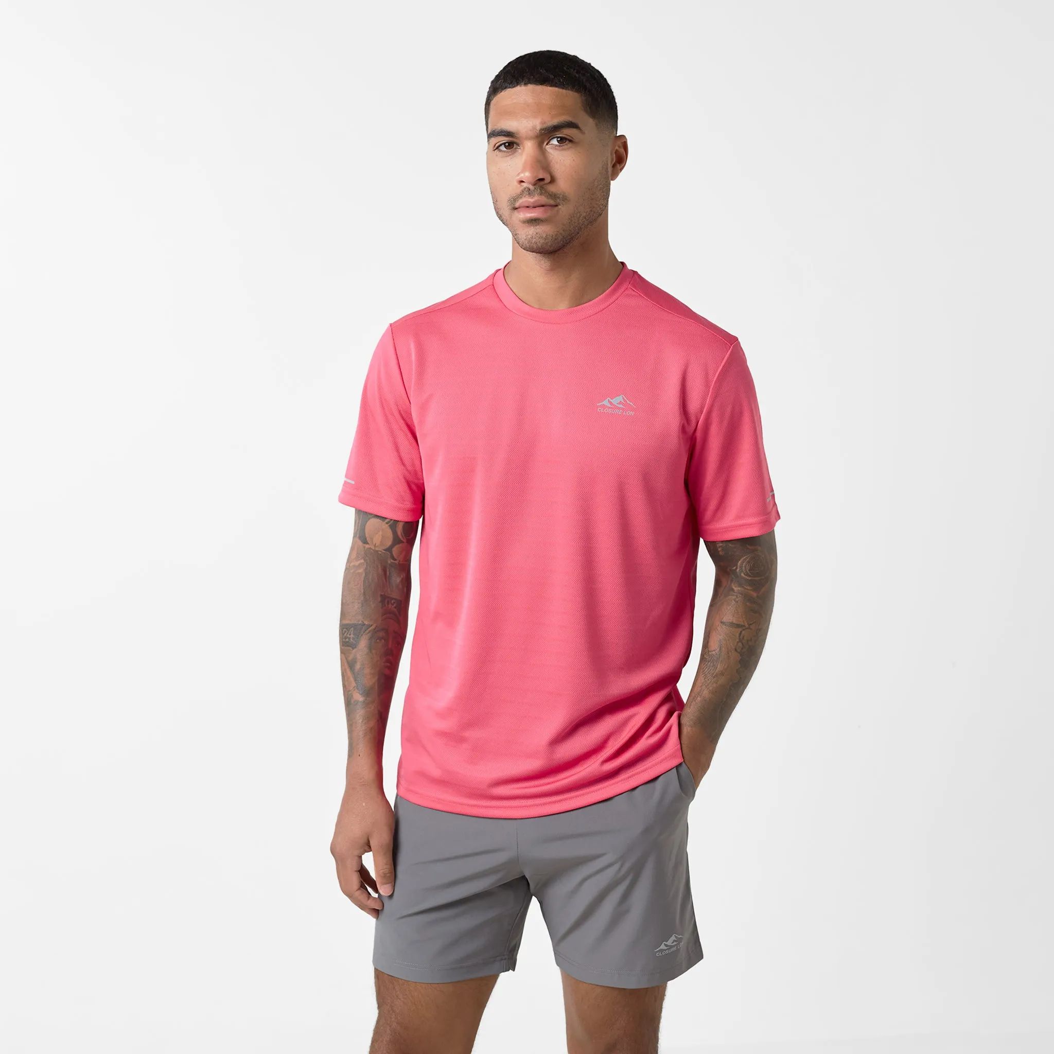Cut And Sew T-Shirt & Short Set | Neon Pink/Charcoal
